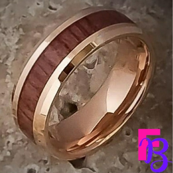 Kims Artisan Studio Other - Hand crafted 8mm Rose Gold & Tungsten Koa Band
